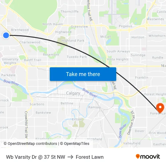Wb Varsity Dr @ 37 St NW to Forest Lawn map