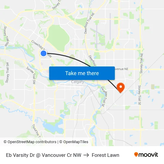Eb Varsity Dr @ Vancouver Cr NW to Forest Lawn map