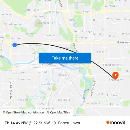 Eb 14 Av NW @ 22 St NW to Forest Lawn map