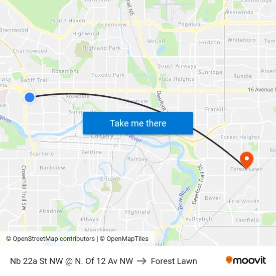 Nb 22a St NW @ N. Of 12 Av NW to Forest Lawn map