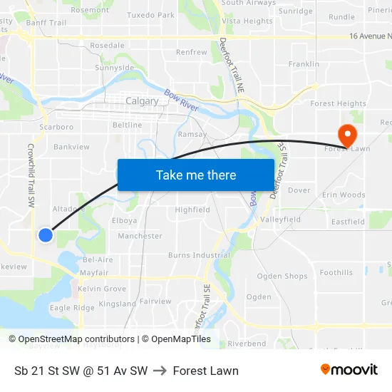 Sb 21 St SW @ 51 Av SW to Forest Lawn map
