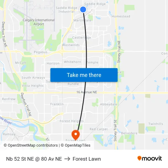 Nb 52 St NE @ 80 Av NE to Forest Lawn map