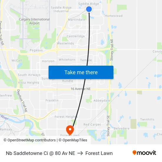 Nb Saddletowne Ci @ 80 Av NE to Forest Lawn map