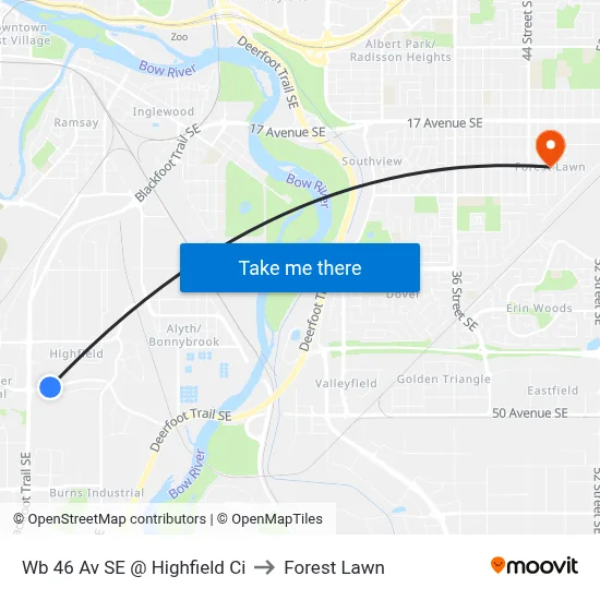 Wb 46 Av SE @ Highfield Ci to Forest Lawn map