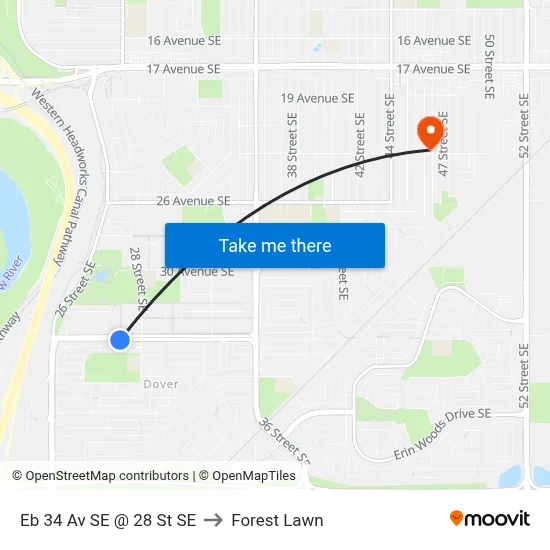 Eb 34 Av SE @ 28 St SE to Forest Lawn map