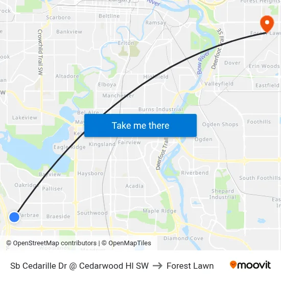 Sb Cedarille Dr @ Cedarwood Hl SW to Forest Lawn map