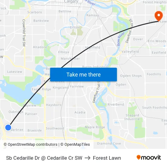 Sb Cedarille Dr @ Cedarille Cr SW to Forest Lawn map