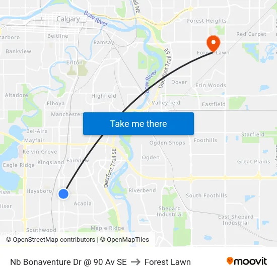 Nb Bonaventure Dr @ 90 Av SE to Forest Lawn map