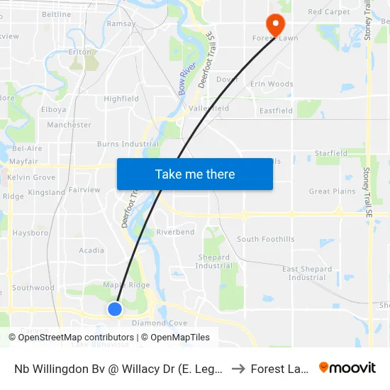 Nb Willingdon Bv @ Willacy Dr (E. Leg) SE to Forest Lawn map