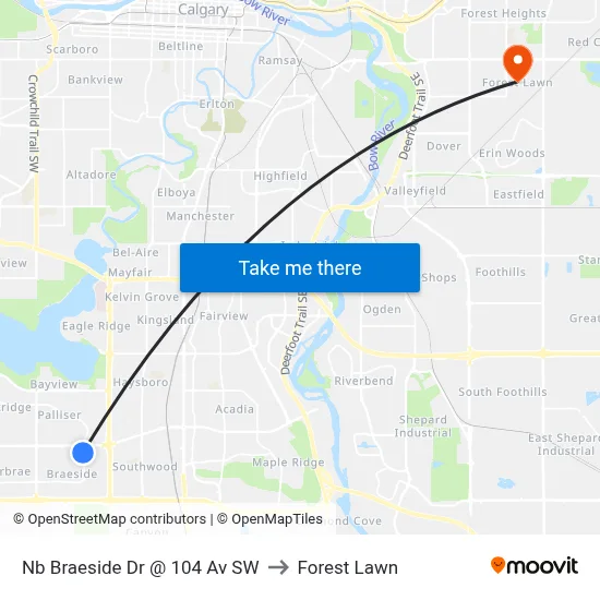 Nb Braeside Dr @ 104 Av SW to Forest Lawn map