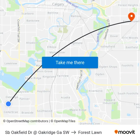 Sb Oakfield Dr @ Oakridge Ga SW to Forest Lawn map