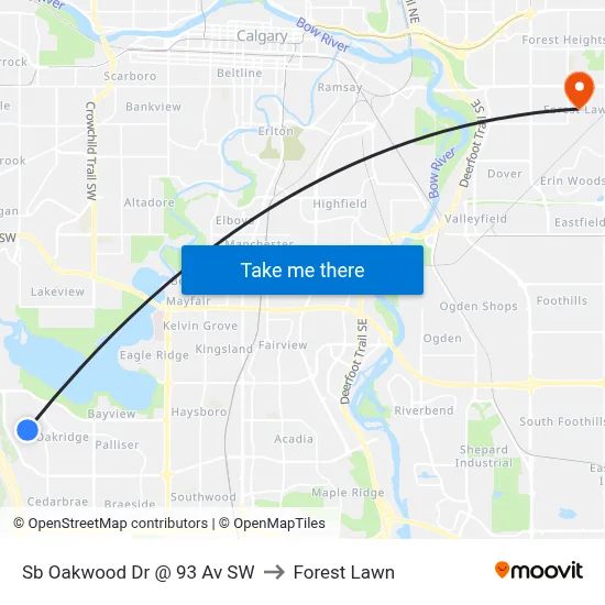 Sb Oakwood Dr @ 93 Av SW to Forest Lawn map