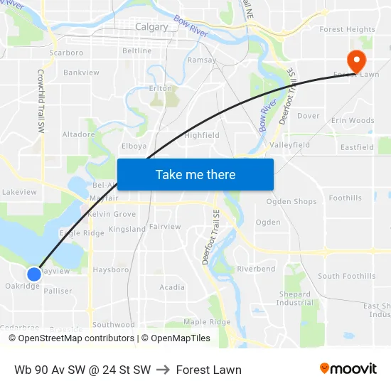Wb 90 Av SW @ 24 St SW to Forest Lawn map