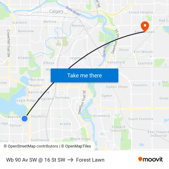 Wb 90 Av SW @ 16 St SW to Forest Lawn map