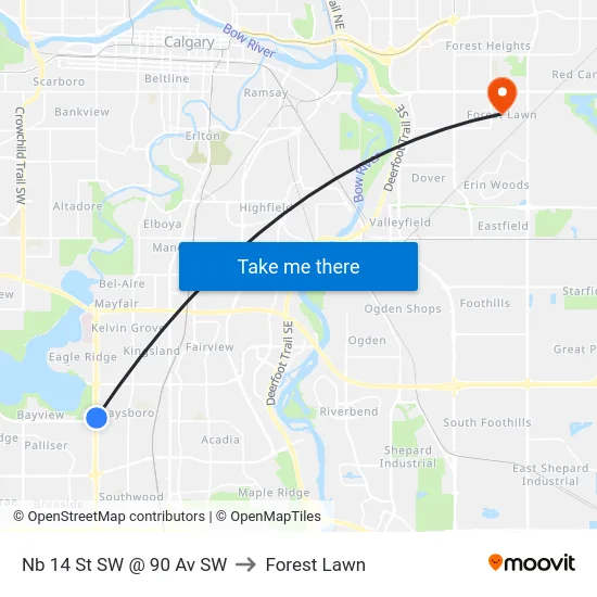 Nb 14 St SW @ 90 Av SW to Forest Lawn map