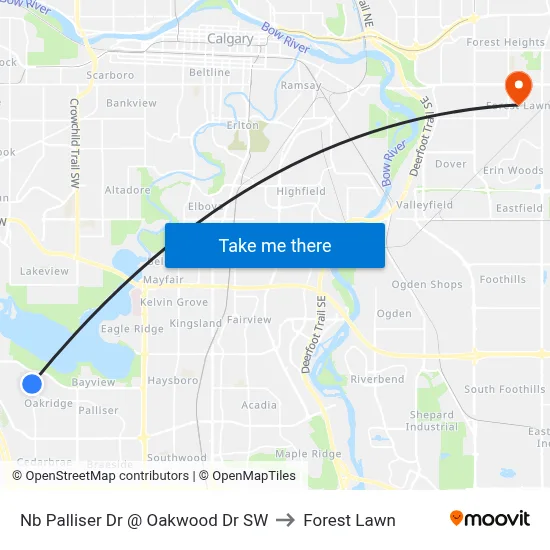 Nb Palliser Dr @ Oakwood Dr SW to Forest Lawn map