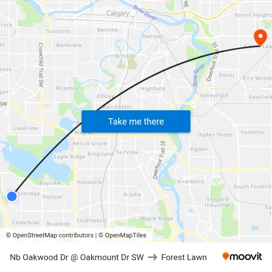 Nb Oakwood Dr @ Oakmount Dr SW to Forest Lawn map