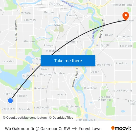 Wb Oakmoor Dr @ Oakmoor Cr SW to Forest Lawn map
