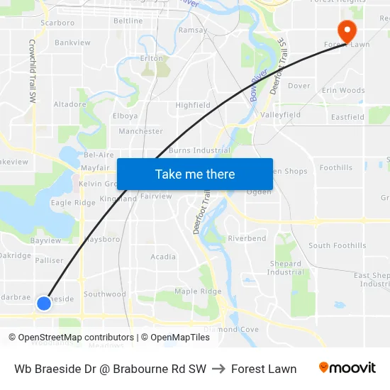 Wb Braeside Dr @ Brabourne Rd SW to Forest Lawn map