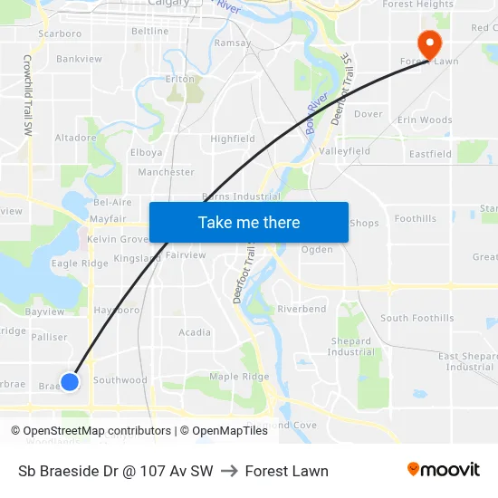 Sb Braeside Dr @ 107 Av SW to Forest Lawn map