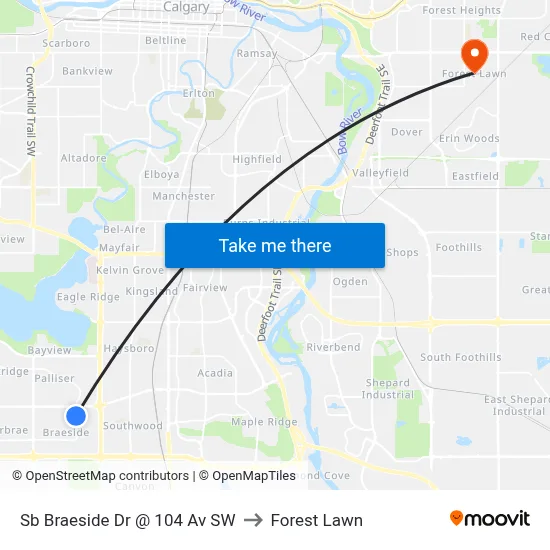 Sb Braeside Dr @ 104 Av SW to Forest Lawn map