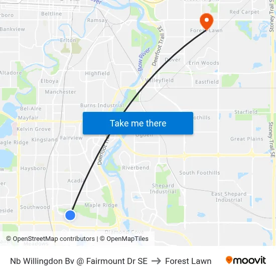 Nb Willingdon Bv @ Fairmount Dr SE to Forest Lawn map