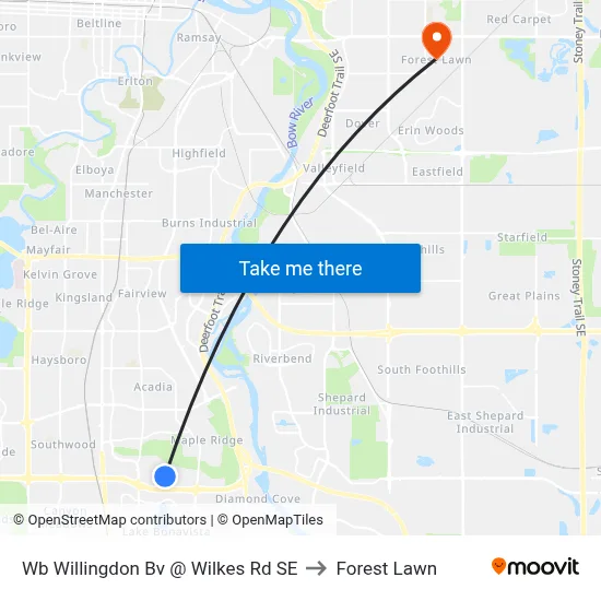 Wb Willingdon Bv @ Wilkes Rd SE to Forest Lawn map