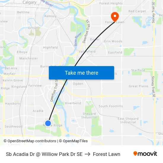 Sb Acadia Dr @ Williow Park Dr SE to Forest Lawn map