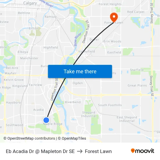 Eb Acadia Dr @ Mapleton Dr SE to Forest Lawn map