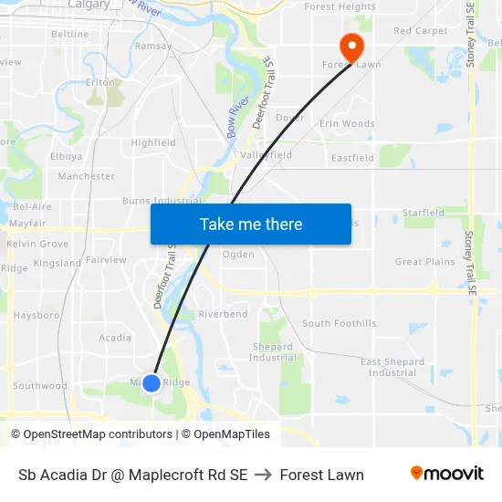 Sb Acadia Dr @ Maplecroft Rd SE to Forest Lawn map