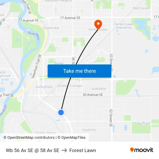 Wb 56 Av SE @ 58 Av SE to Forest Lawn map