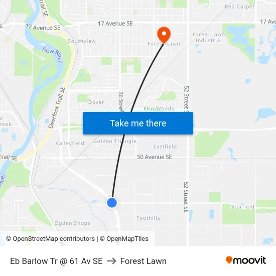 Eb Barlow Tr @ 61 Av SE to Forest Lawn map