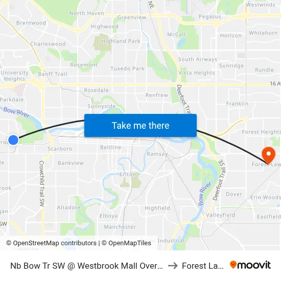 Nb Bow Tr SW @ Westbrook Mall Overpass to Forest Lawn map