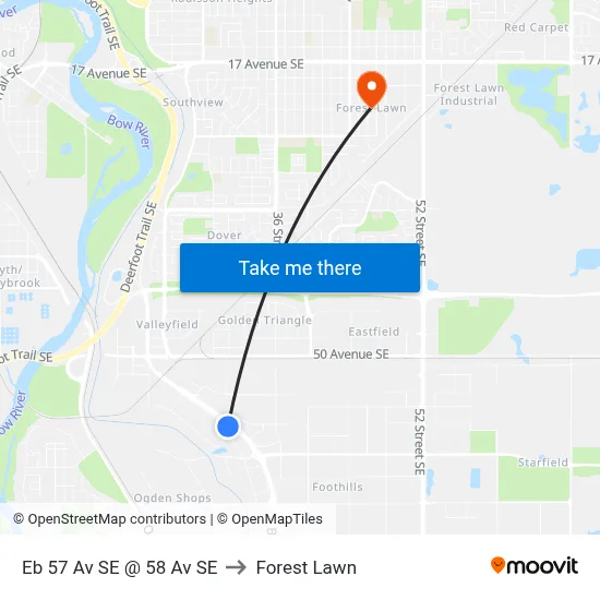 Eb 57 Av SE @ 58 Av SE to Forest Lawn map