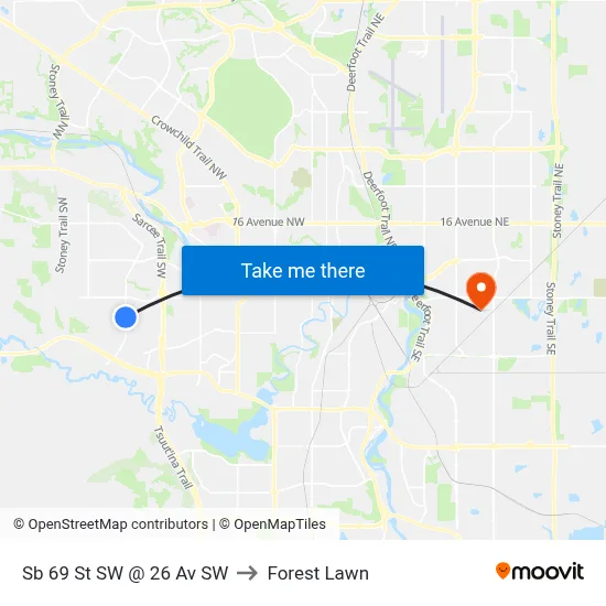 Sb 69 St SW @ 26 Av SW to Forest Lawn map
