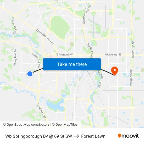 Wb Springborough Bv @ 69 St SW to Forest Lawn map