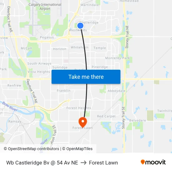 Wb Castleridge Bv @ 54 Av NE to Forest Lawn map