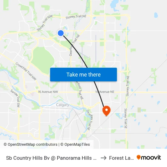 Sb Country Hills Bv @ Panorama Hills Wy NW to Forest Lawn map