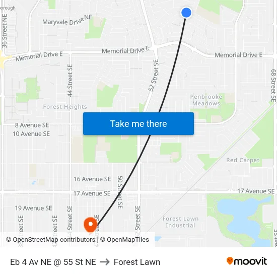 Eb 4 Av NE @ 55 St NE to Forest Lawn map