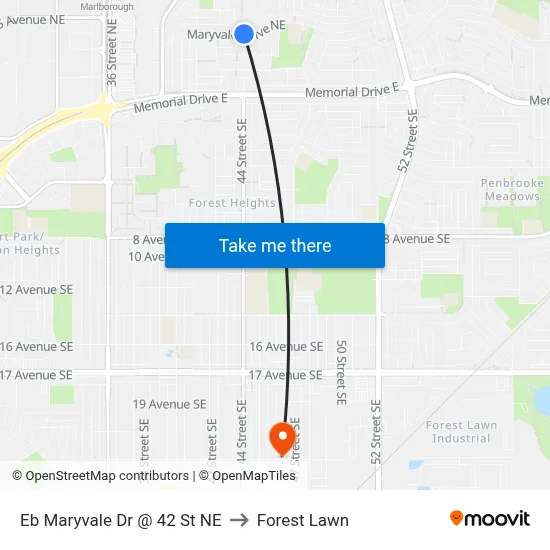 Eb Maryvale Dr @ 42 St NE to Forest Lawn map