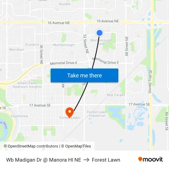 Wb Madigan Dr @ Manora Hl NE to Forest Lawn map