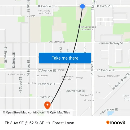 Eb 8 Av SE @ 52 St SE to Forest Lawn map