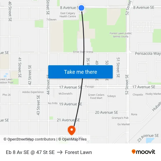 Eb 8 Av SE @ 47 St SE to Forest Lawn map