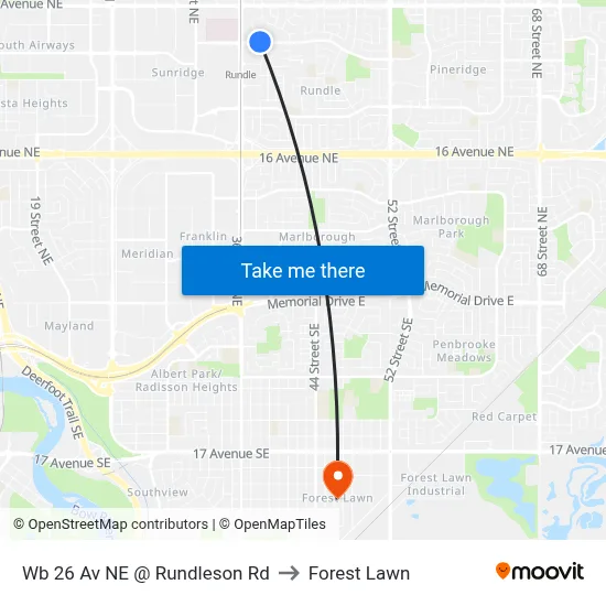 Wb 26 Av NE @ Rundleson Rd to Forest Lawn map