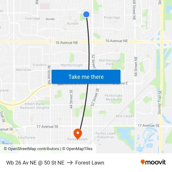 Wb 26 Av NE @ 50 St NE to Forest Lawn map