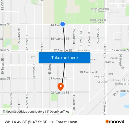 Wb 14 Av SE @ 47 St SE to Forest Lawn map