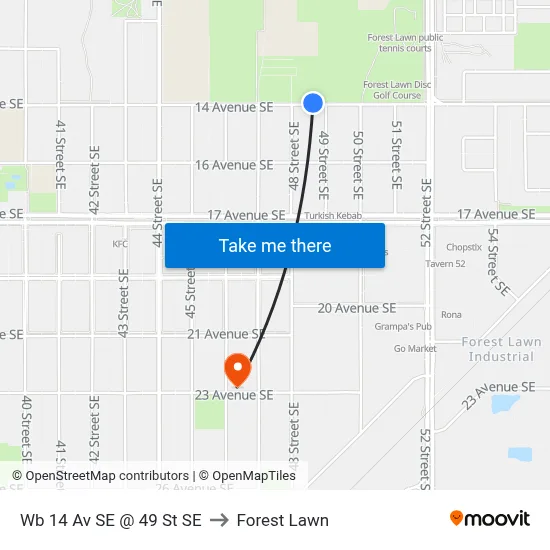 Wb 14 Av SE @ 49 St SE to Forest Lawn map