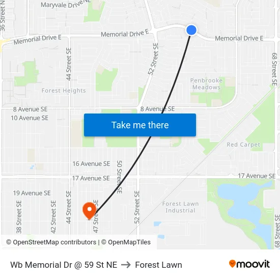 Wb Memorial Dr @ 59 St NE to Forest Lawn map