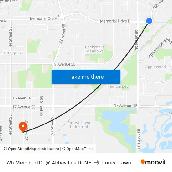 Wb Memorial Dr @ Abbeydale Dr NE to Forest Lawn map