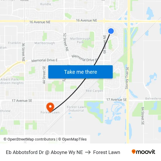 Eb Abbotsford Dr @ Aboyne Wy NE to Forest Lawn map